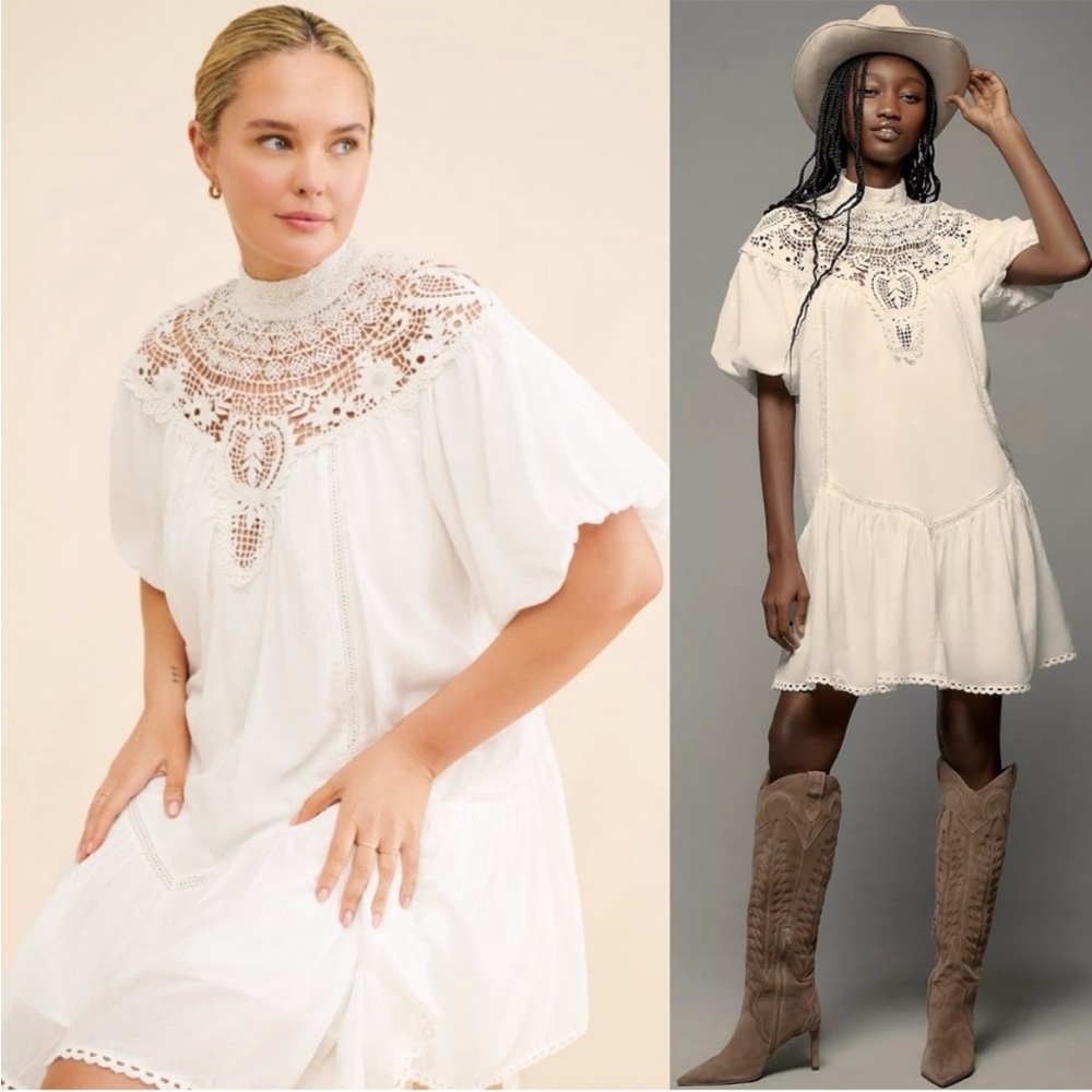 Anthropologie High neck lace tunic dress Ivory size Medium new